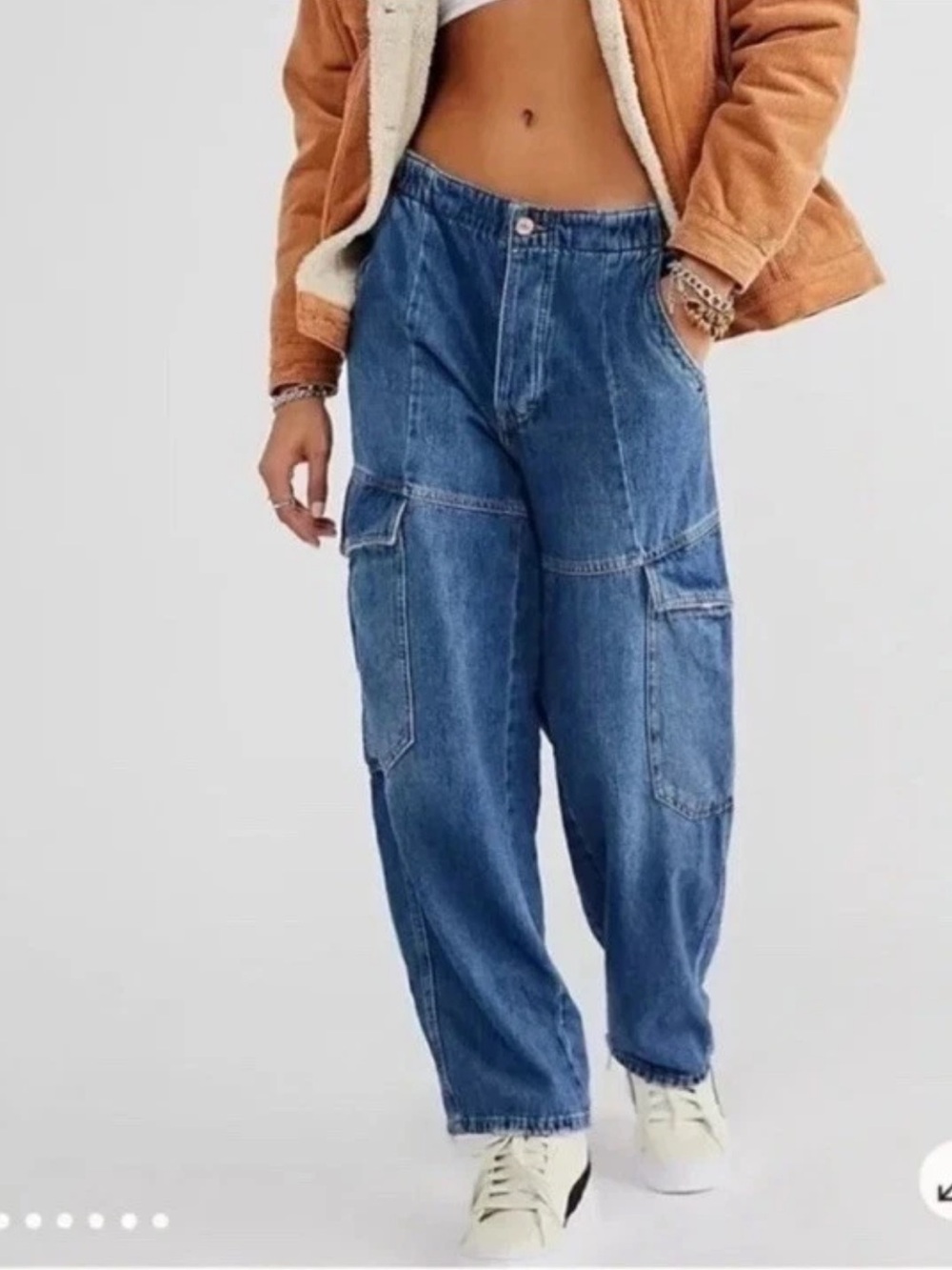 Free People We The Free All Star Pull On Jean M  Baggy Loose Fit Button Fly
